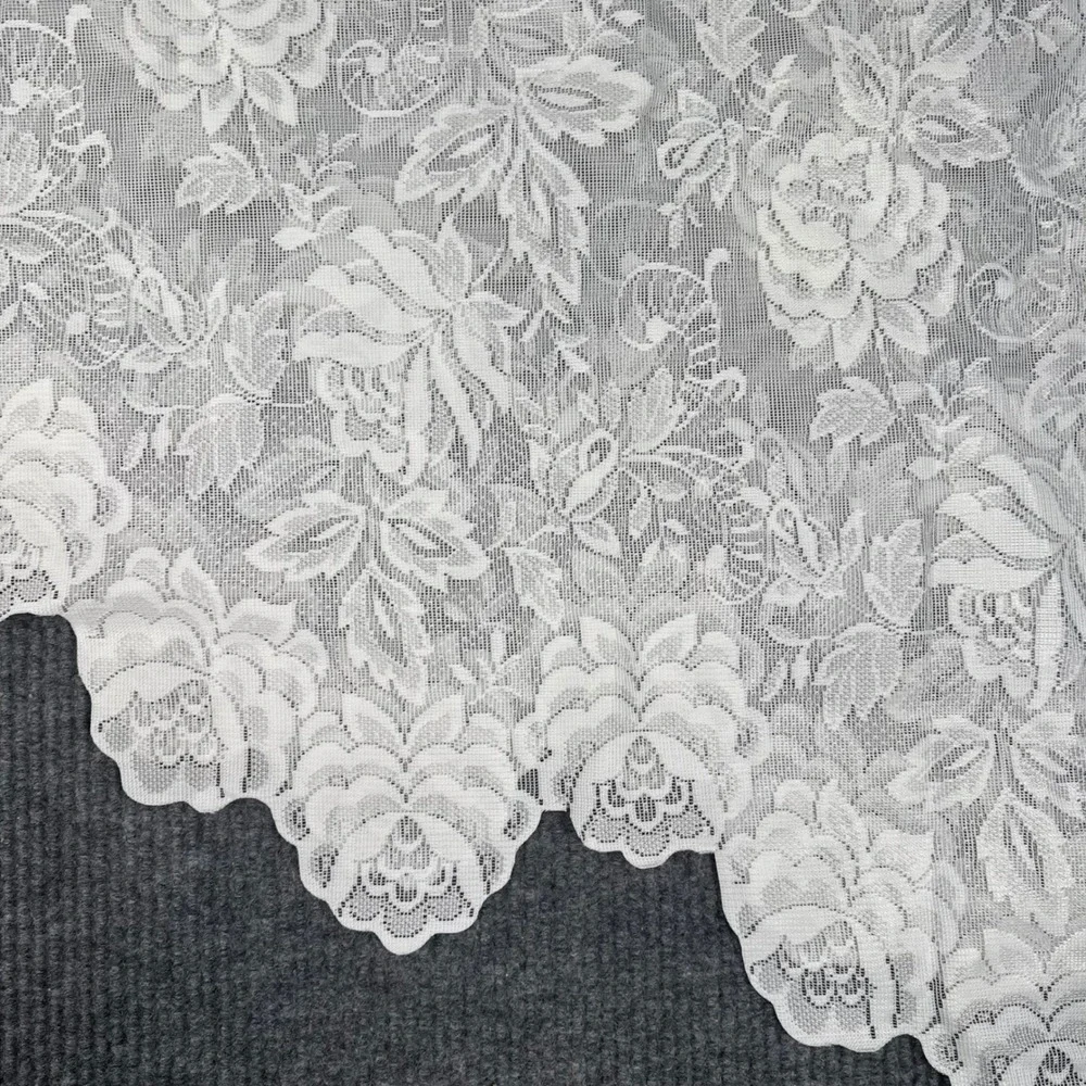 Vintage White Floral Rose Lace Curtain Valance Scalloped Cottagecore 70x30